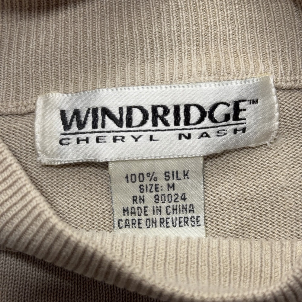 Windridge Mock Neck Sweater Womens M Tan 100% Silk Knit Vintage Preppy Casual - Picture 8 of 13